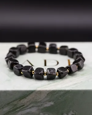 Golden Black Cubed Bead Jade Bracelet