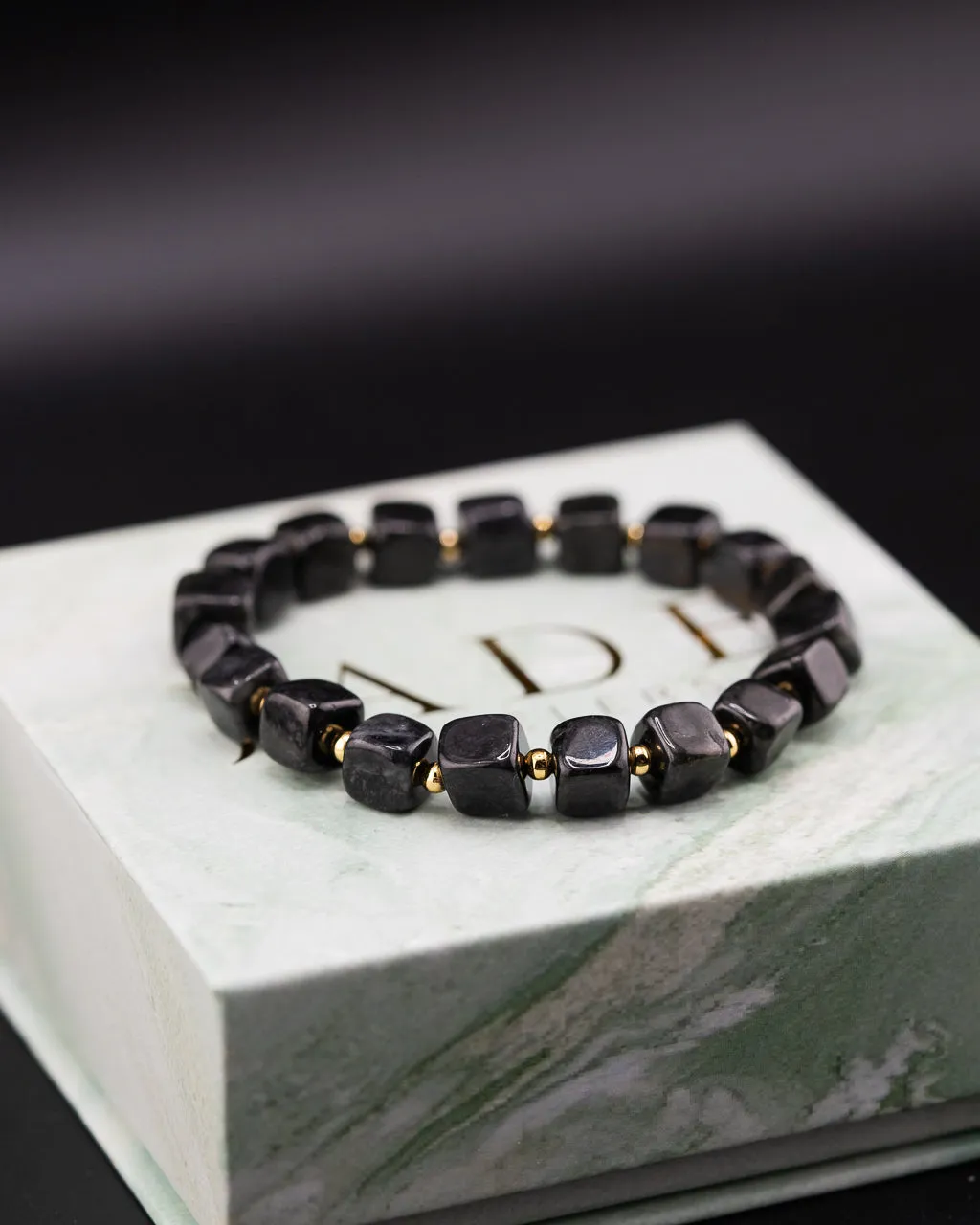 Golden Black Cubed Bead Jade Bracelet