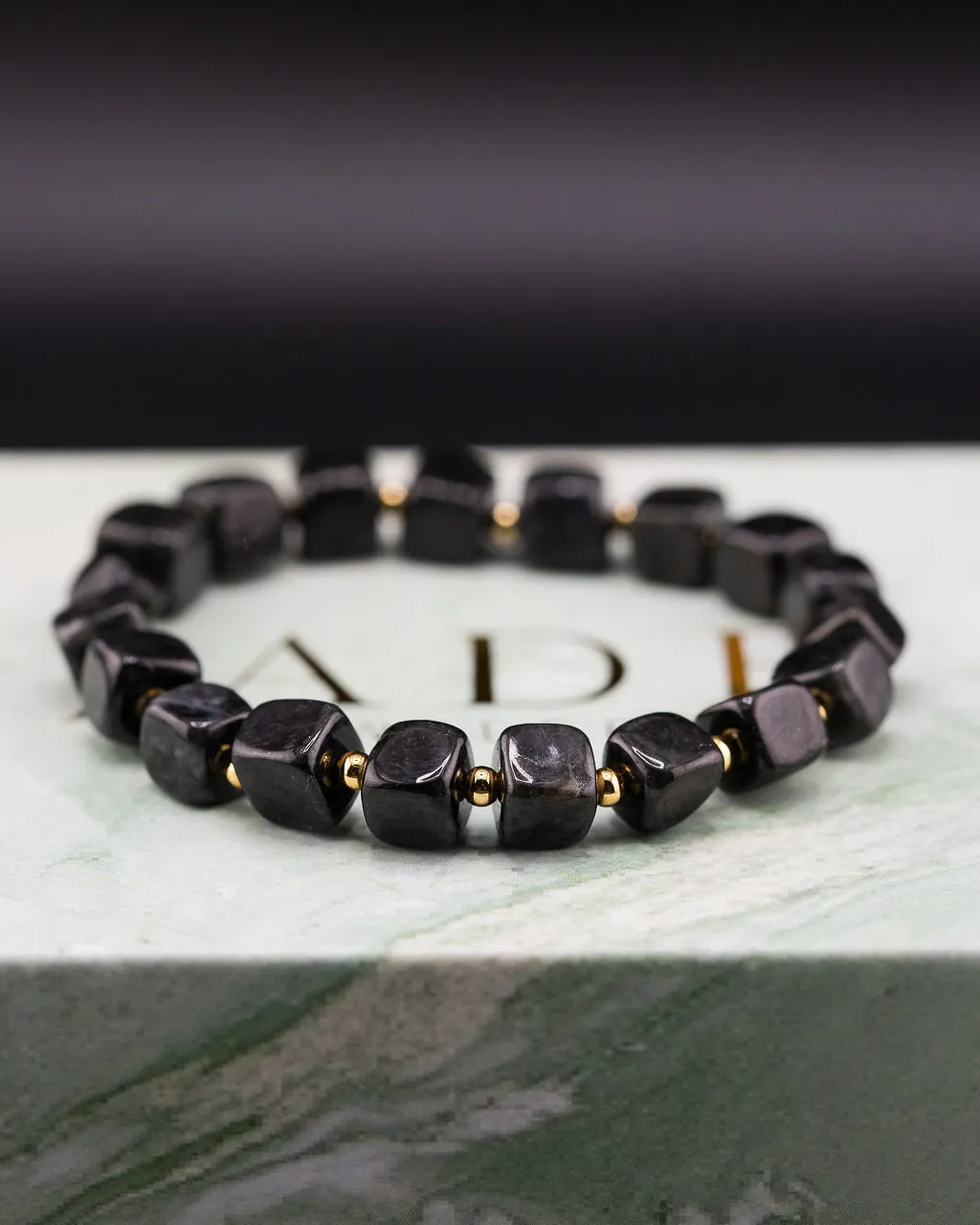 Golden Black Cubed Bead Jade Bracelet