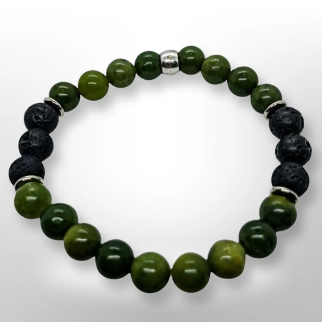 Green Jade, Lava Stone, Bracelet