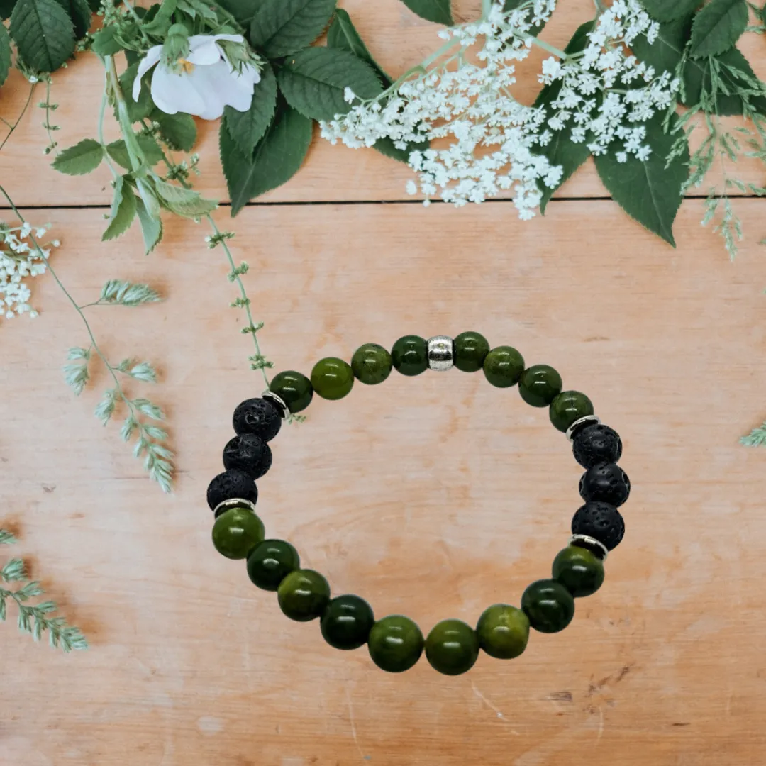 Green Jade, Lava Stone, Bracelet