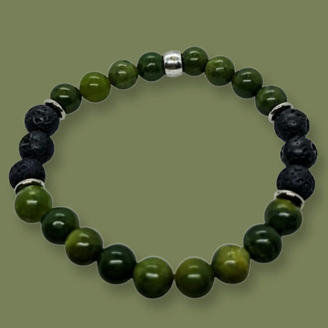 Green Jade, Lava Stone, Bracelet