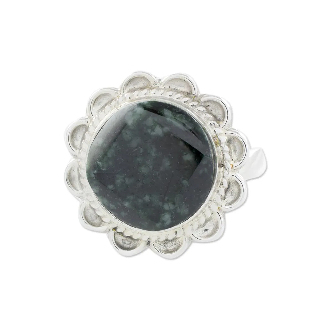 Handcrafted Dark Green Jade and Silver Cocktail Ring - Dark Moon Aura | NOVICA