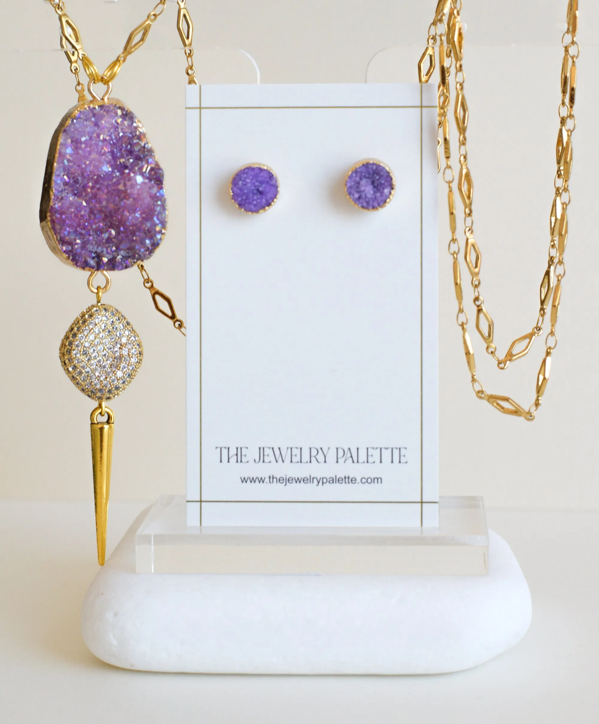 Harper chain necklaces with multicolor druzy pendants