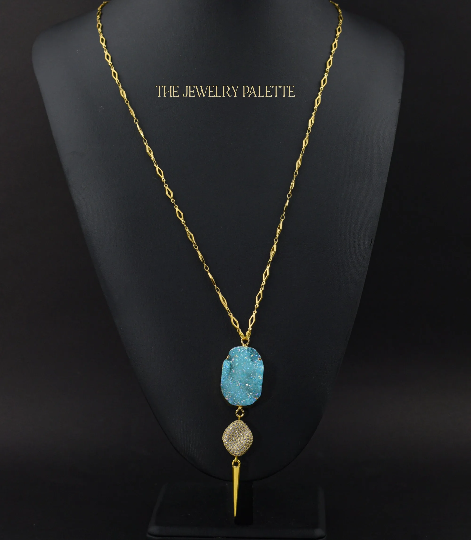 Harper chain necklaces with multicolor druzy pendants
