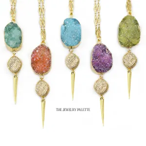 Harper chain necklaces with multicolor druzy pendants