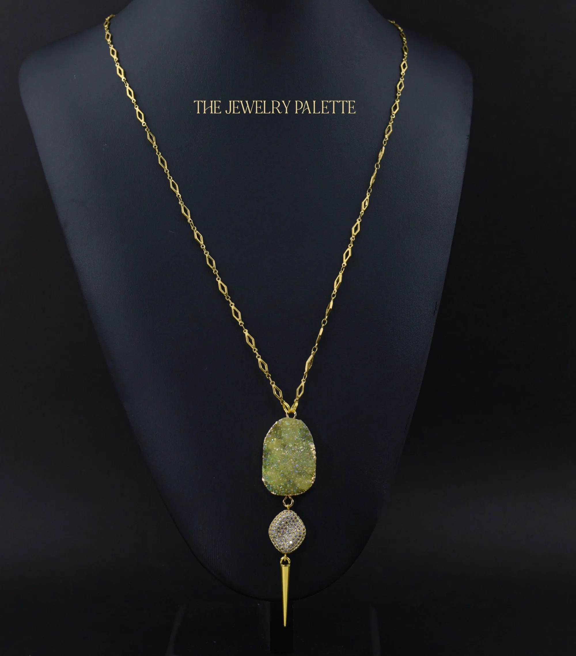 Harper chain necklaces with multicolor druzy pendants