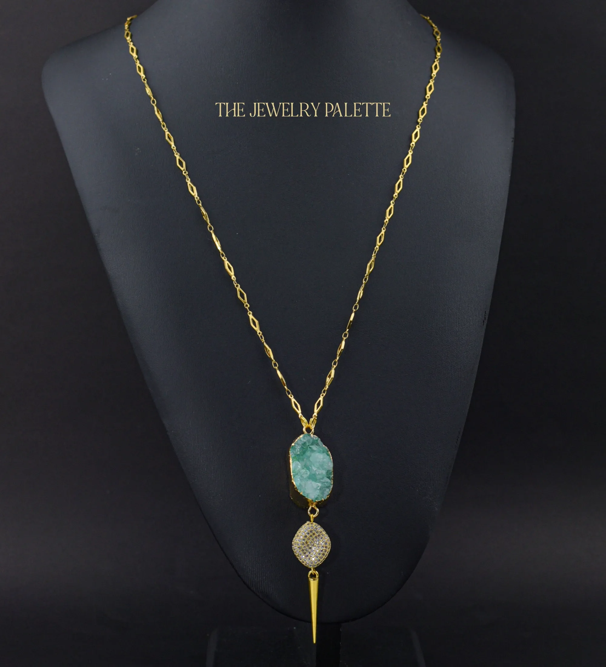 Harper chain necklaces with multicolor druzy pendants