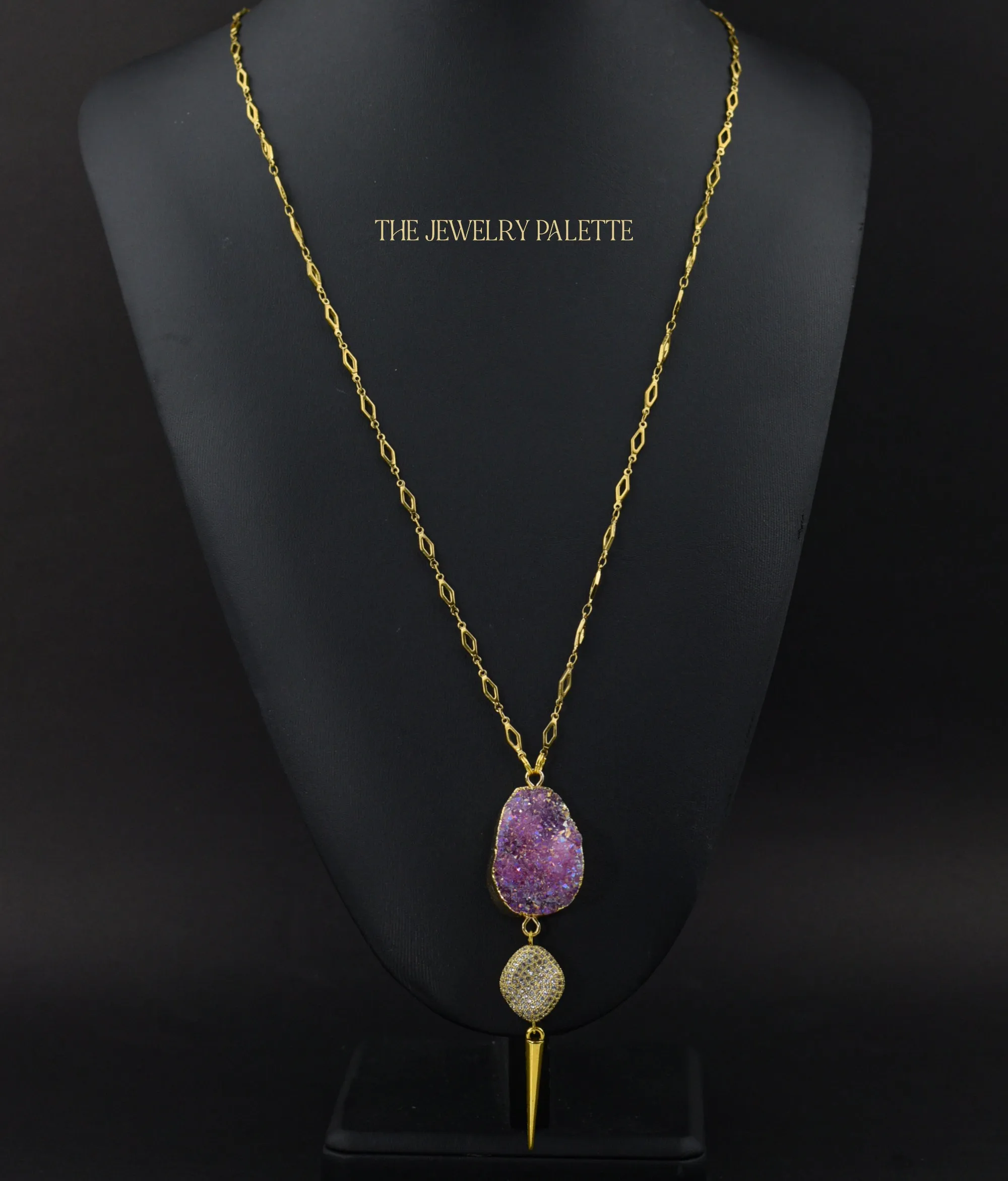 Harper chain necklaces with multicolor druzy pendants