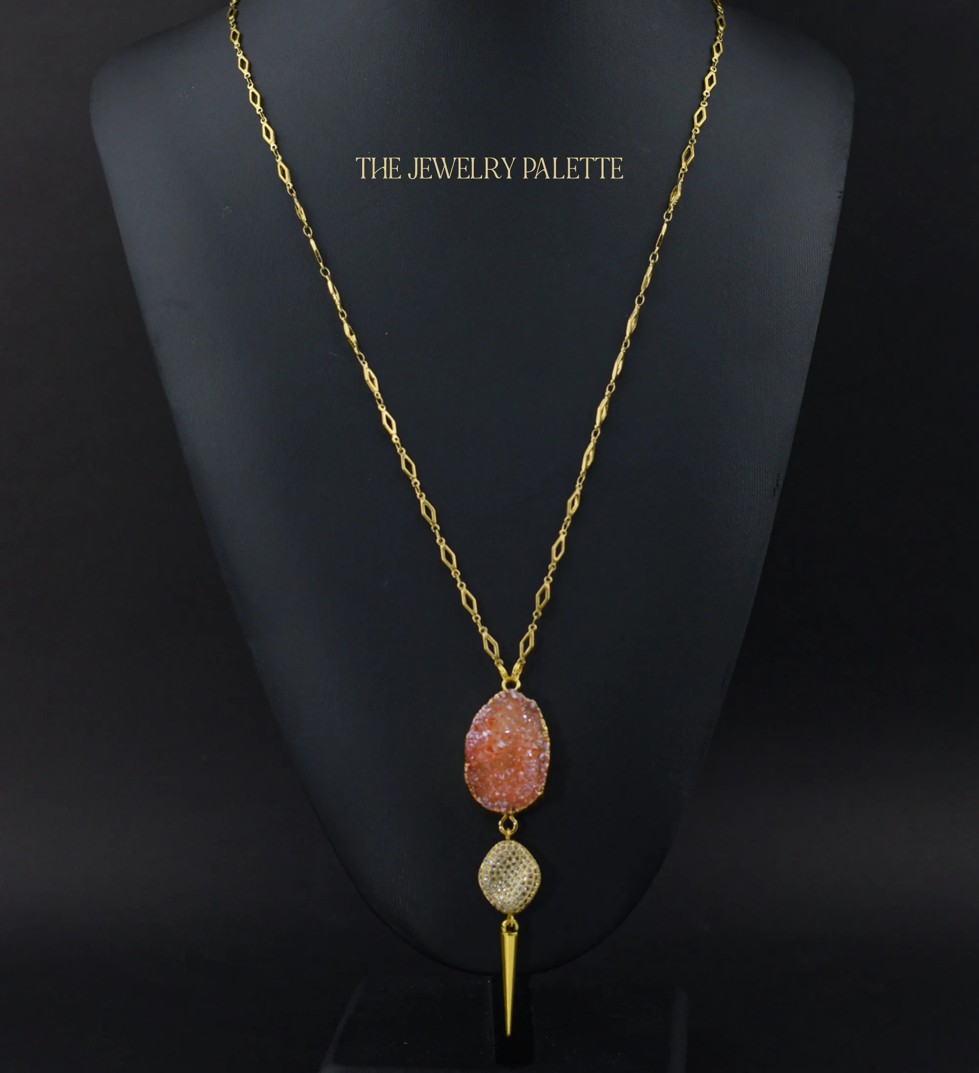 Harper chain necklaces with multicolor druzy pendants