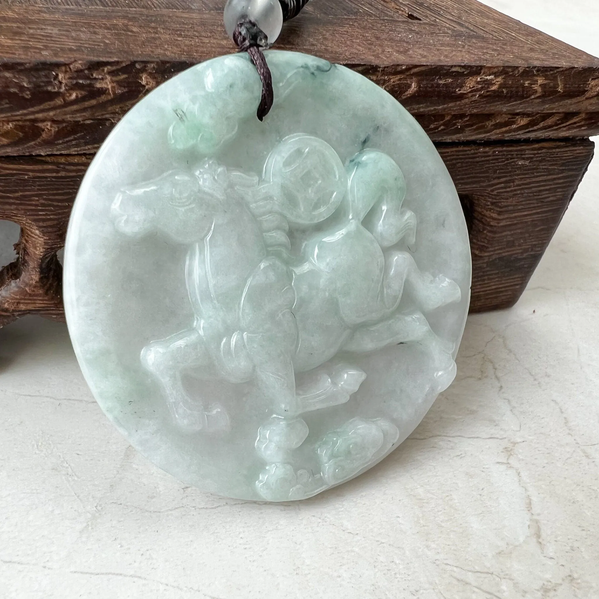 Horse Jadeite Jade Chinese Zodiac Pendant Necklace, Feng Shui Pendant, Fortune Wealth Money Coin, YJ-0322-0350832