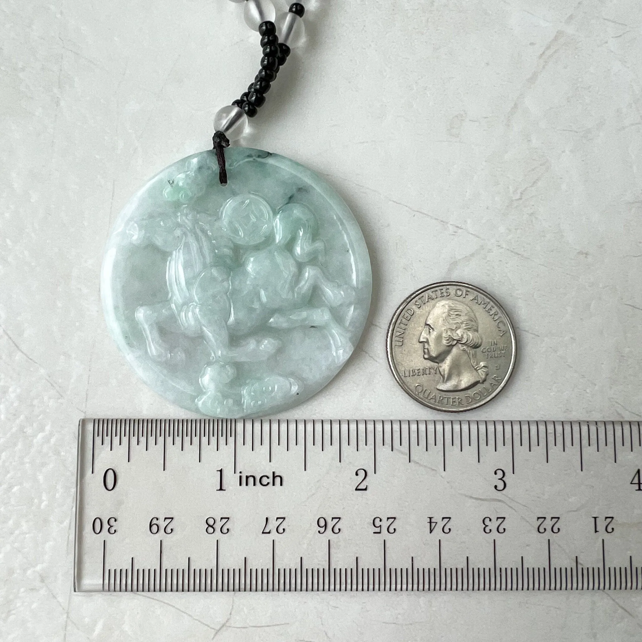 Horse Jadeite Jade Chinese Zodiac Pendant Necklace, Feng Shui Pendant, Fortune Wealth Money Coin, YJ-0322-0350832