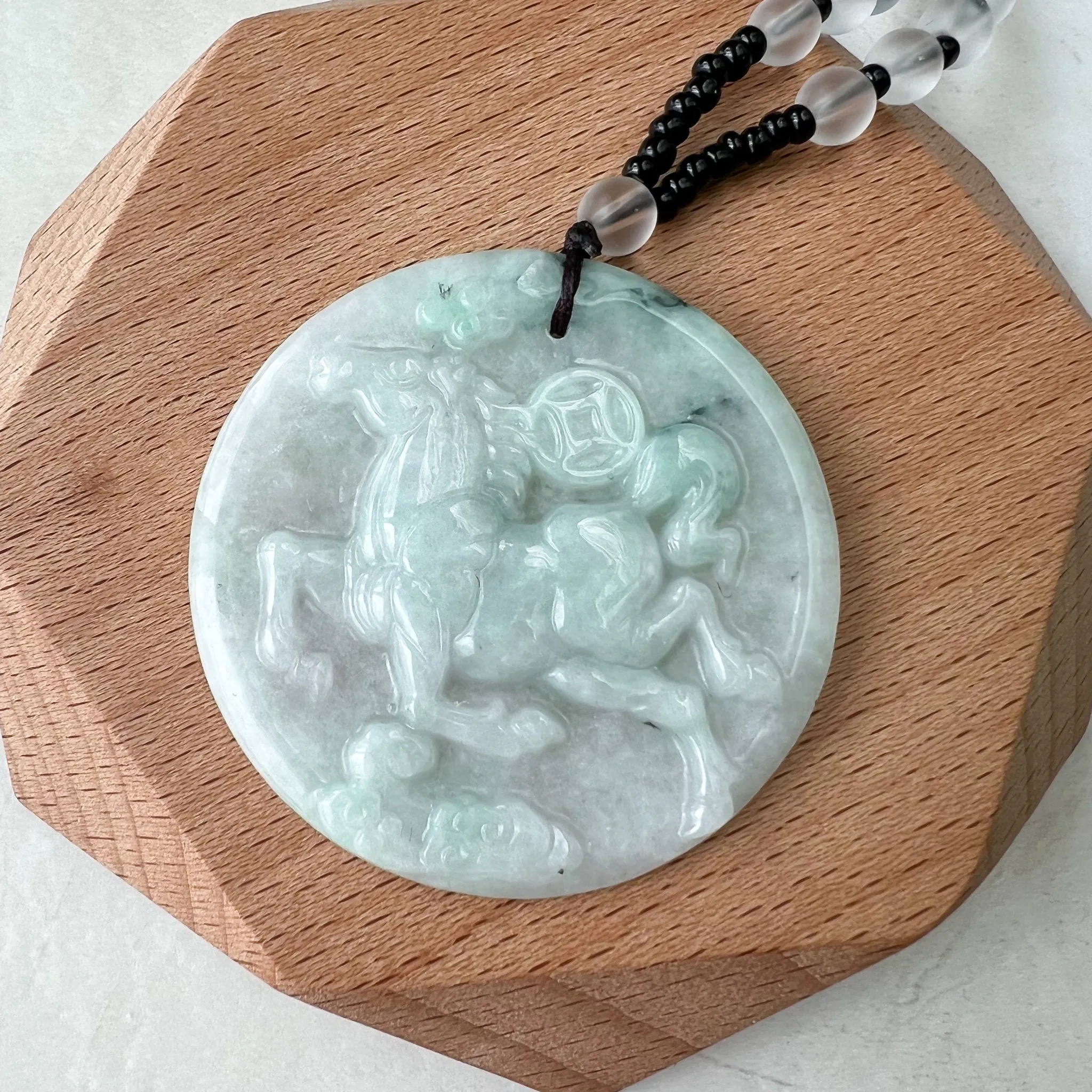 Horse Jadeite Jade Chinese Zodiac Pendant Necklace, Feng Shui Pendant, Fortune Wealth Money Coin, YJ-0322-0350832