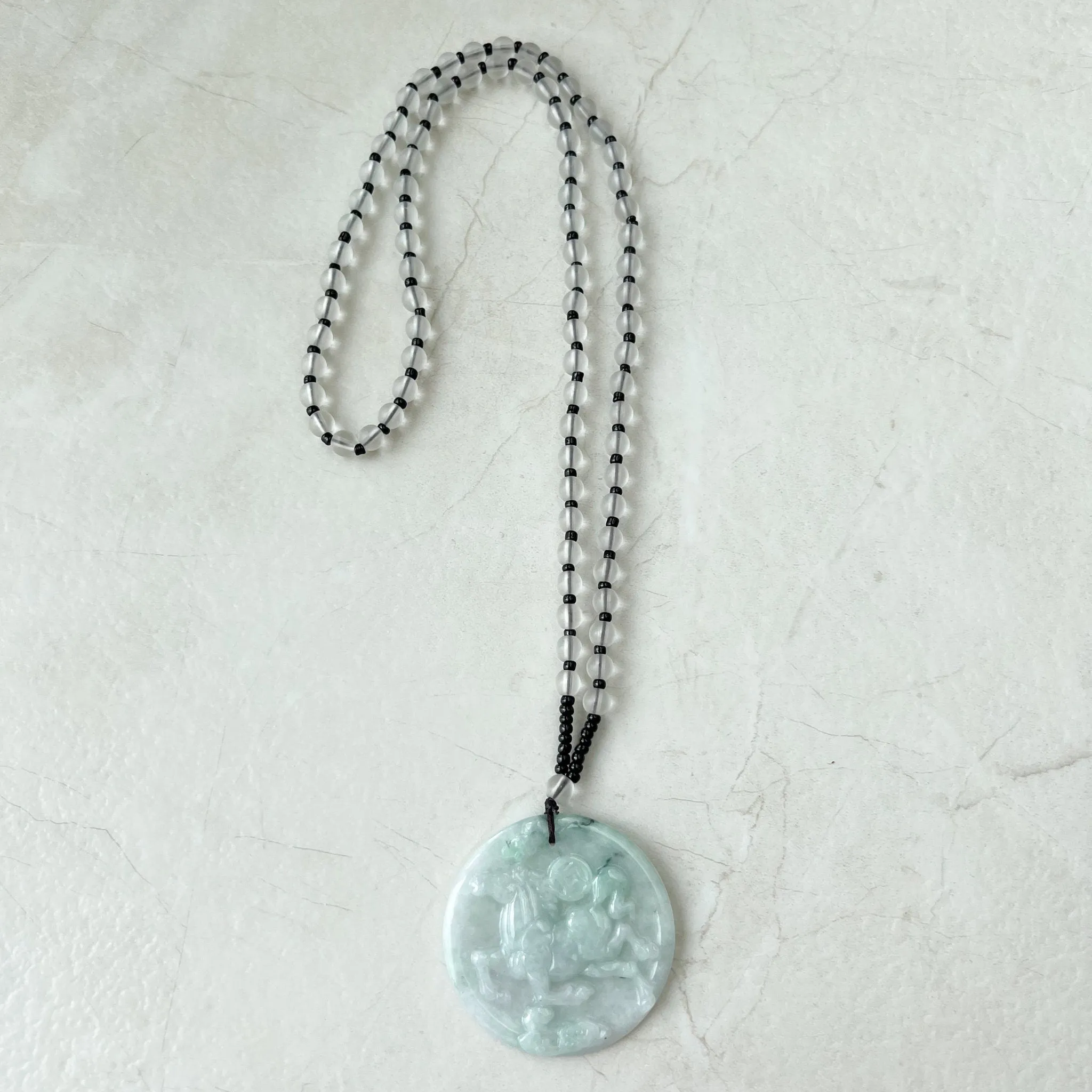 Horse Jadeite Jade Chinese Zodiac Pendant Necklace, Feng Shui Pendant, Fortune Wealth Money Coin, YJ-0322-0350832