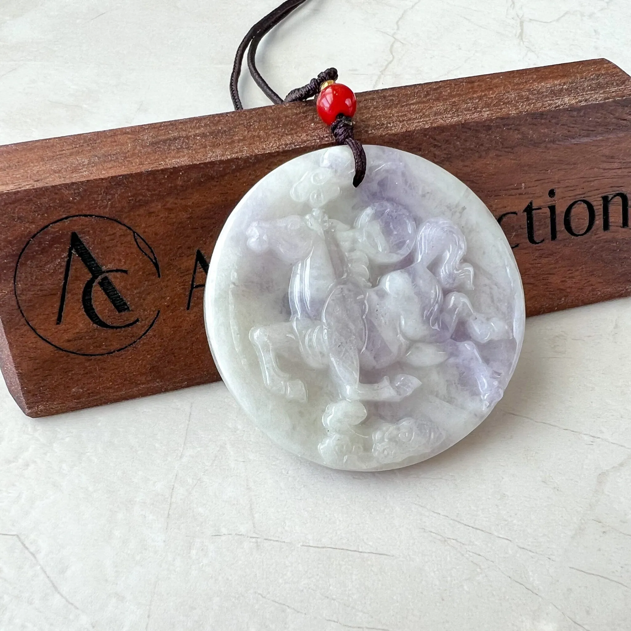Horse Purple Lavender Jade Jadeite Chinese Zodiac Carved Pendant Necklace, YJ-1221-0227741