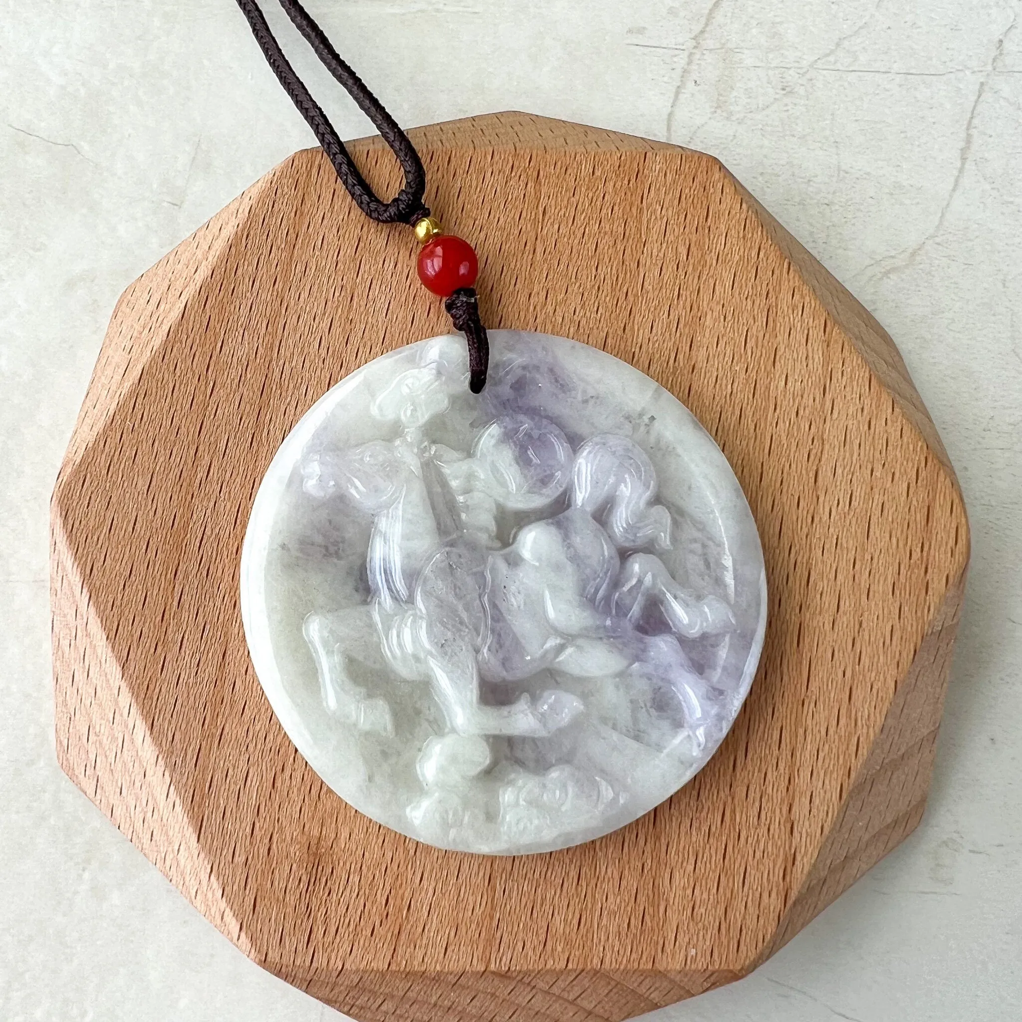 Horse Purple Lavender Jade Jadeite Chinese Zodiac Carved Pendant Necklace, YJ-1221-0227741