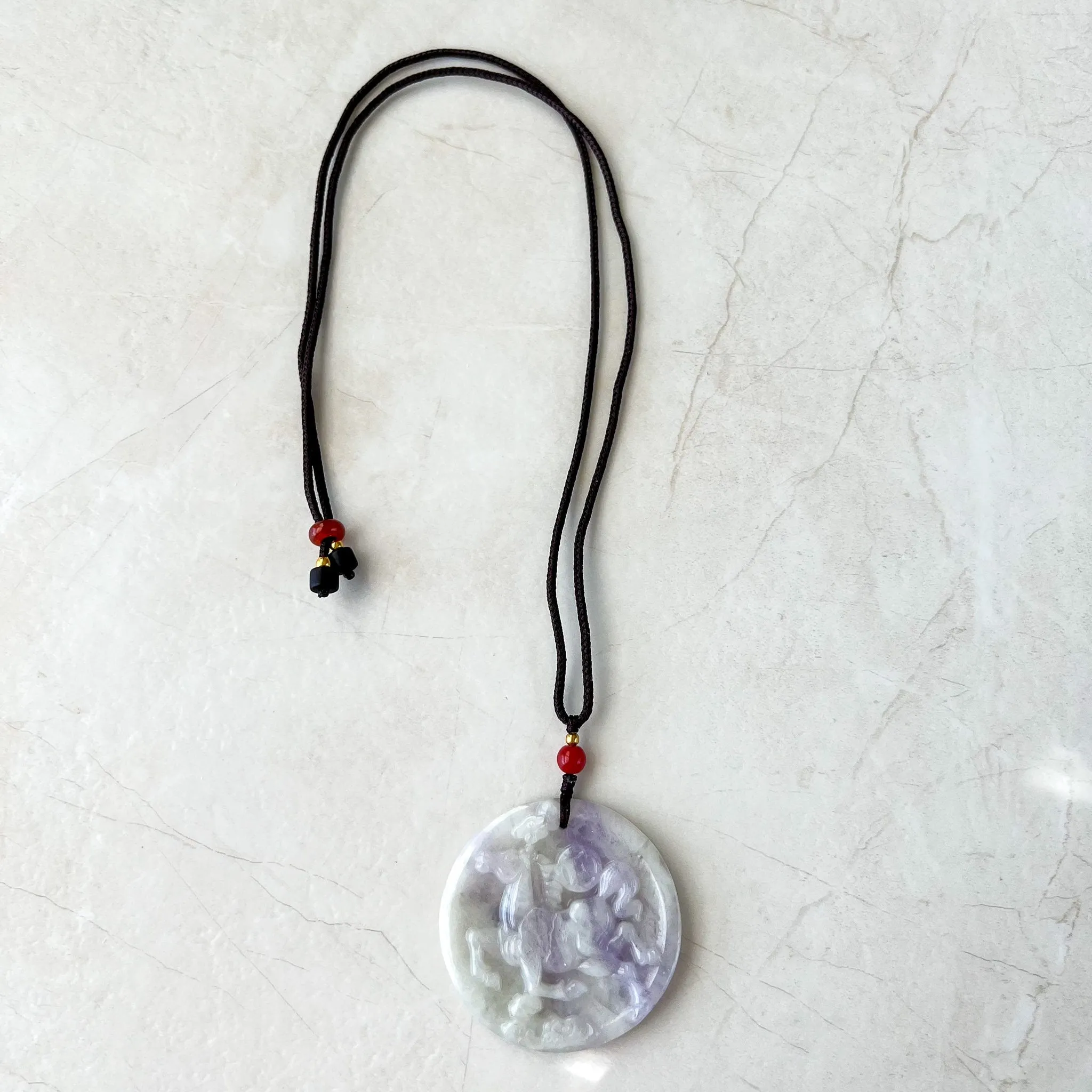 Horse Purple Lavender Jade Jadeite Chinese Zodiac Carved Pendant Necklace, YJ-1221-0227741