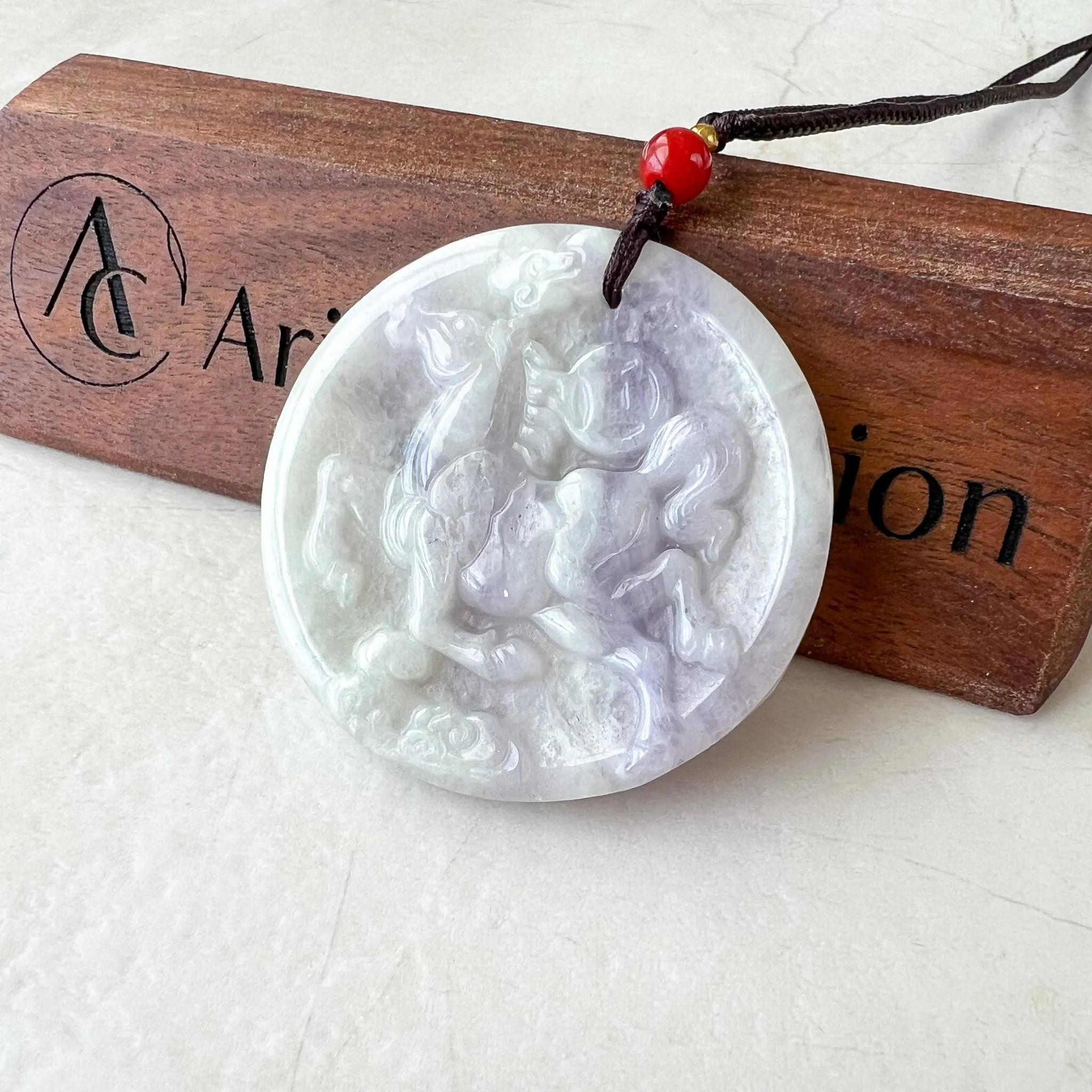 Horse Purple Lavender Jade Jadeite Chinese Zodiac Carved Pendant Necklace, YJ-1221-0227741
