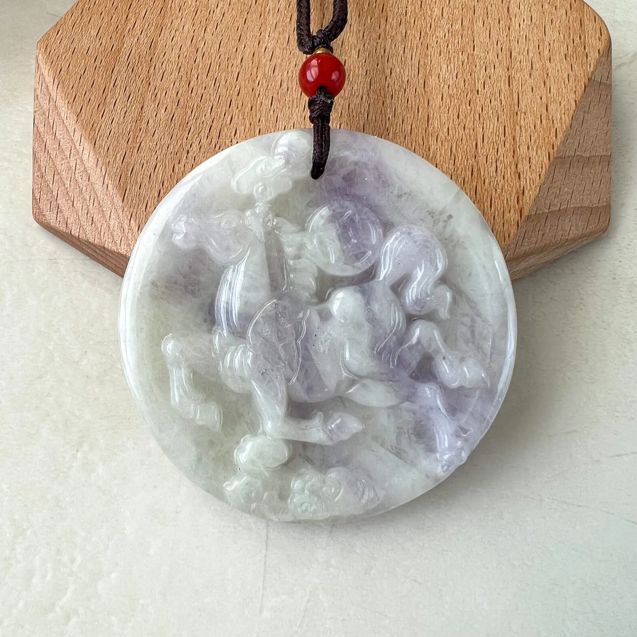 Horse Purple Lavender Jade Jadeite Chinese Zodiac Carved Pendant Necklace, YJ-1221-0227741