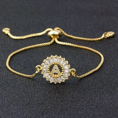 Hot Sale A-Z Initial Micro Pave Cubic Zircon Letter Charm Chain Bracelets Adjustable For Women