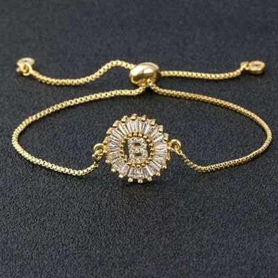 Hot Sale A-Z Initial Micro Pave Cubic Zircon Letter Charm Chain Bracelets Adjustable For Women