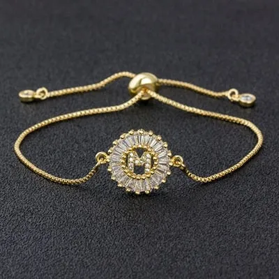 Hot Sale A-Z Initial Micro Pave Cubic Zircon Letter Charm Chain Bracelets Adjustable For Women