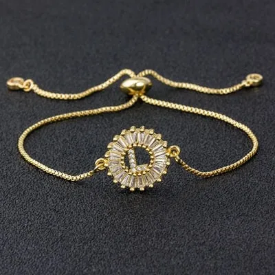 Hot Sale A-Z Initial Micro Pave Cubic Zircon Letter Charm Chain Bracelets Adjustable For Women