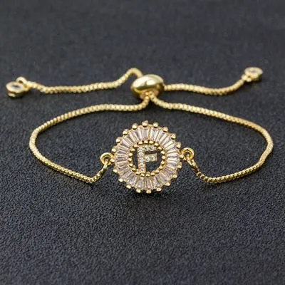 Hot Sale A-Z Initial Micro Pave Cubic Zircon Letter Charm Chain Bracelets Adjustable For Women