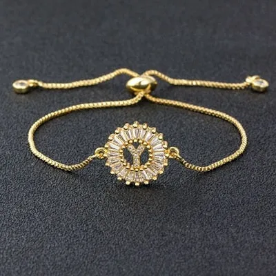 Hot Sale A-Z Initial Micro Pave Cubic Zircon Letter Charm Chain Bracelets Adjustable For Women