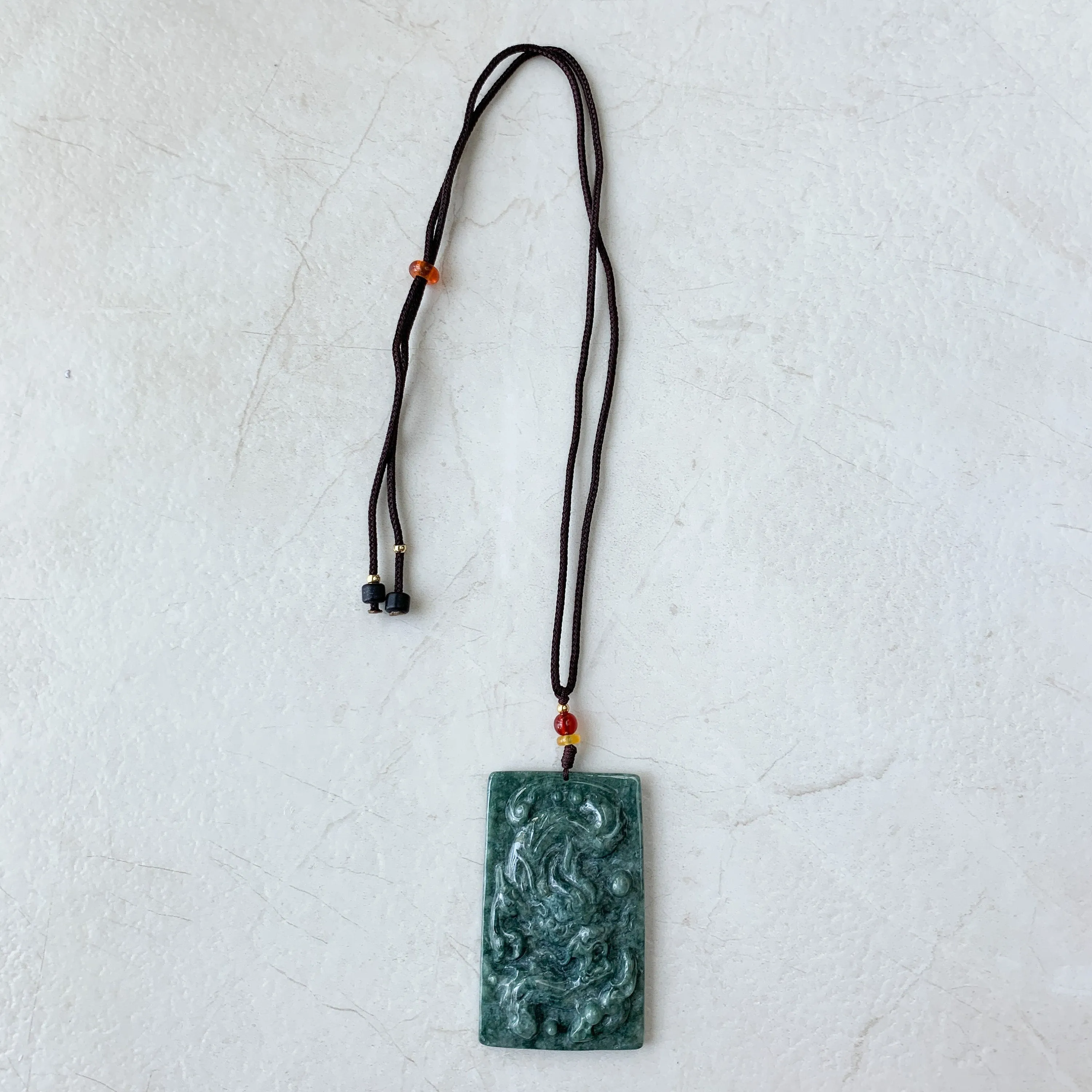 Jadeite Jade Dragon Chinese Zodiac Hand Carved Pendant Necklace, YJ-0321-0352327