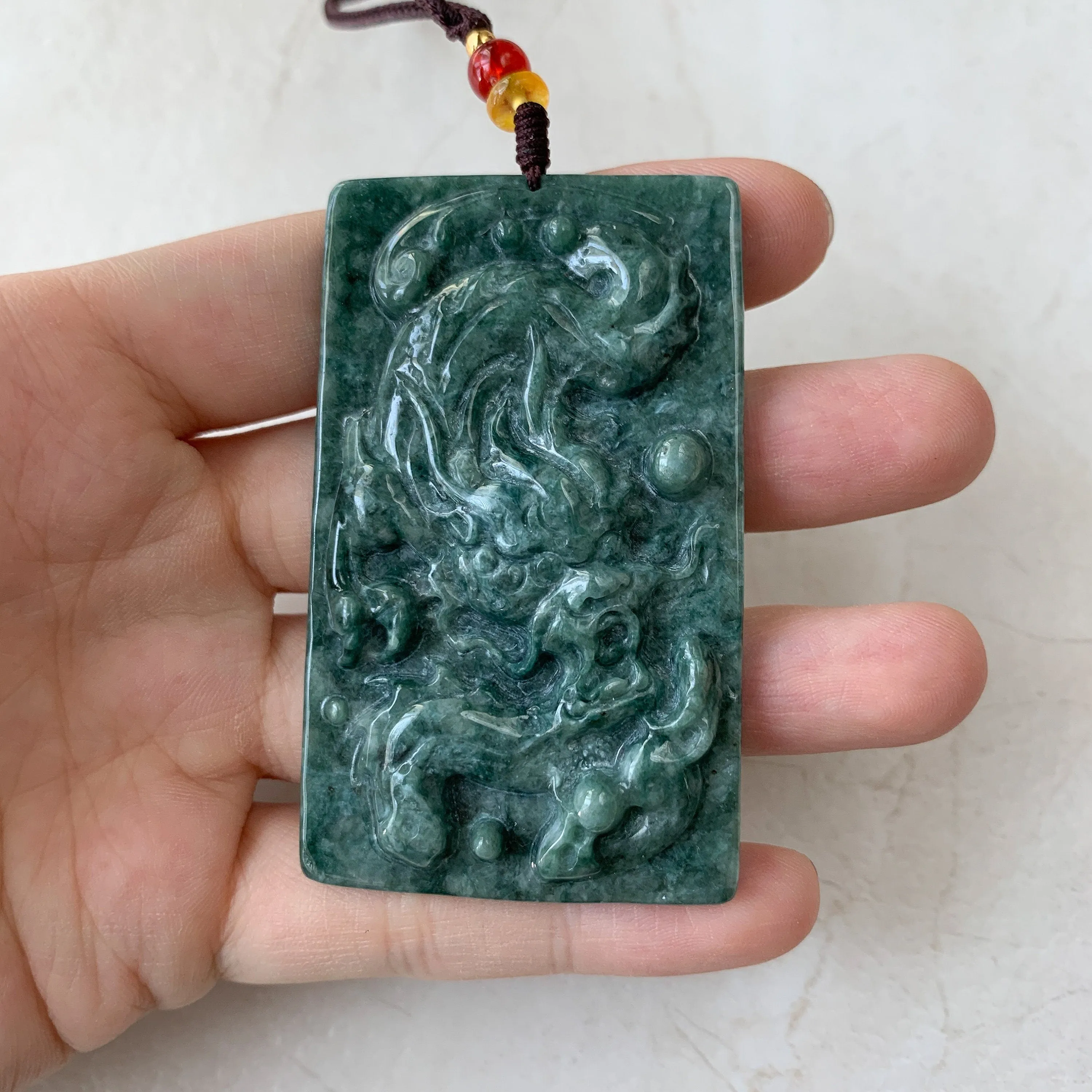 Jadeite Jade Dragon Chinese Zodiac Hand Carved Pendant Necklace, YJ-0321-0352327