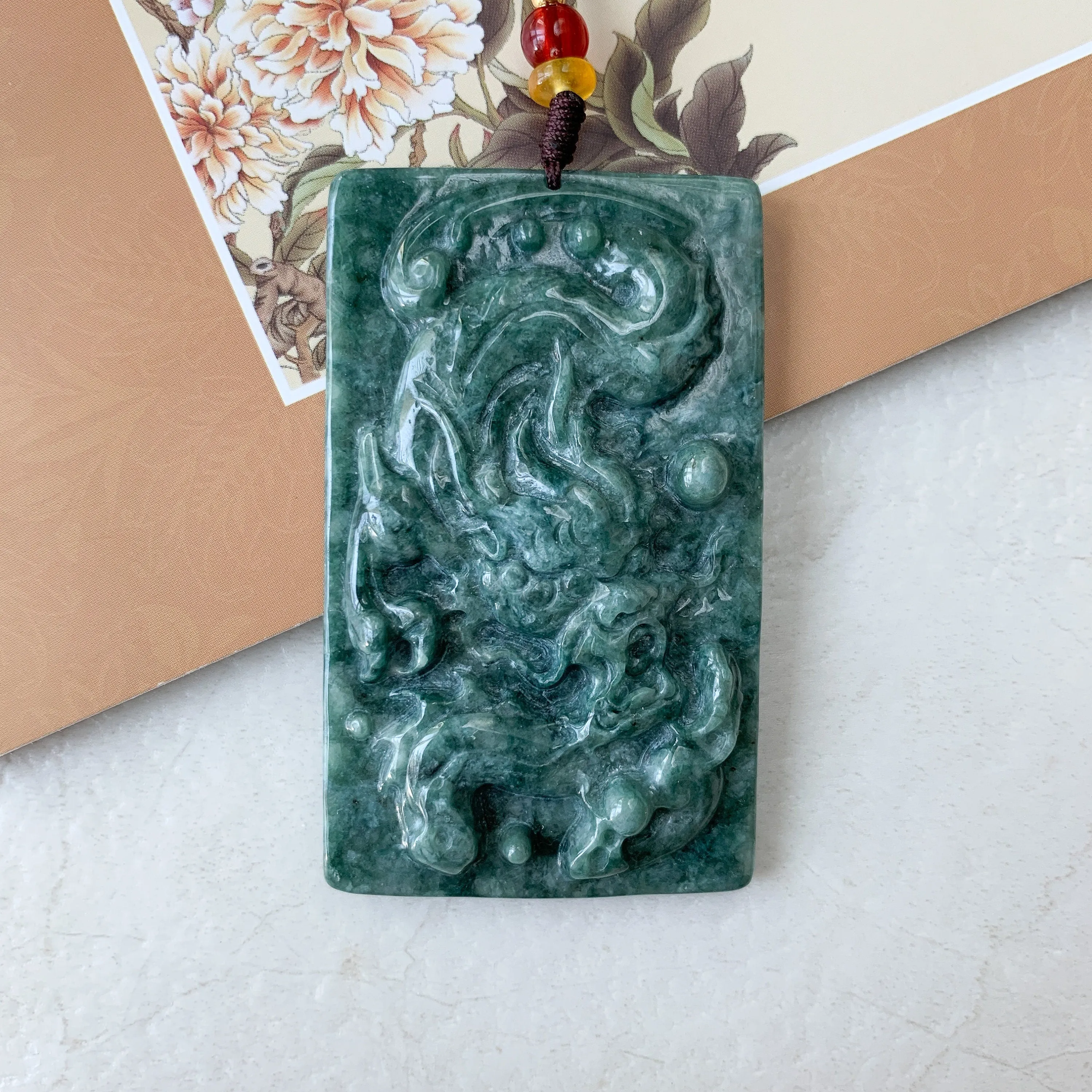 Jadeite Jade Dragon Chinese Zodiac Hand Carved Pendant Necklace, YJ-0321-0352327