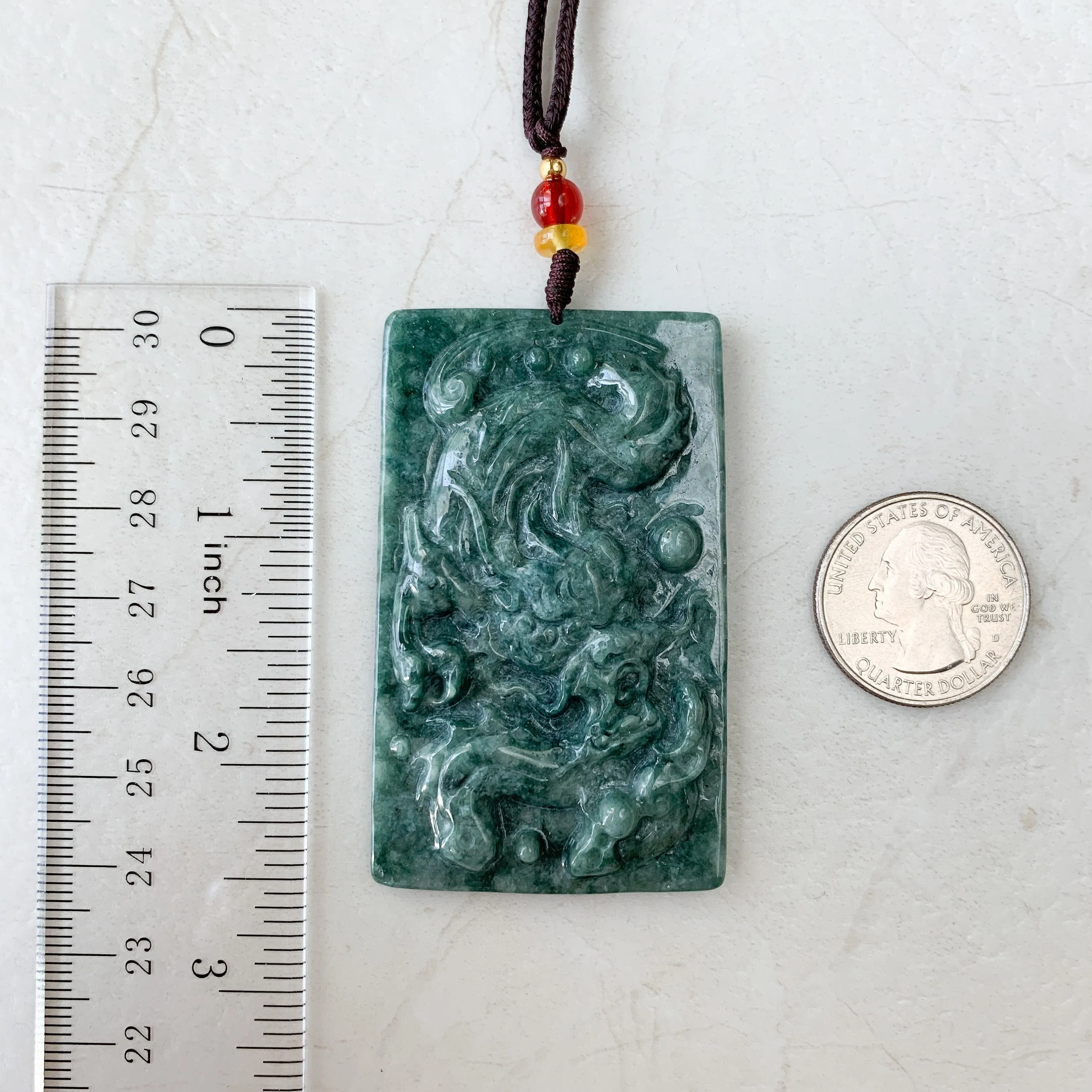 Jadeite Jade Dragon Chinese Zodiac Hand Carved Pendant Necklace, YJ-0321-0352327
