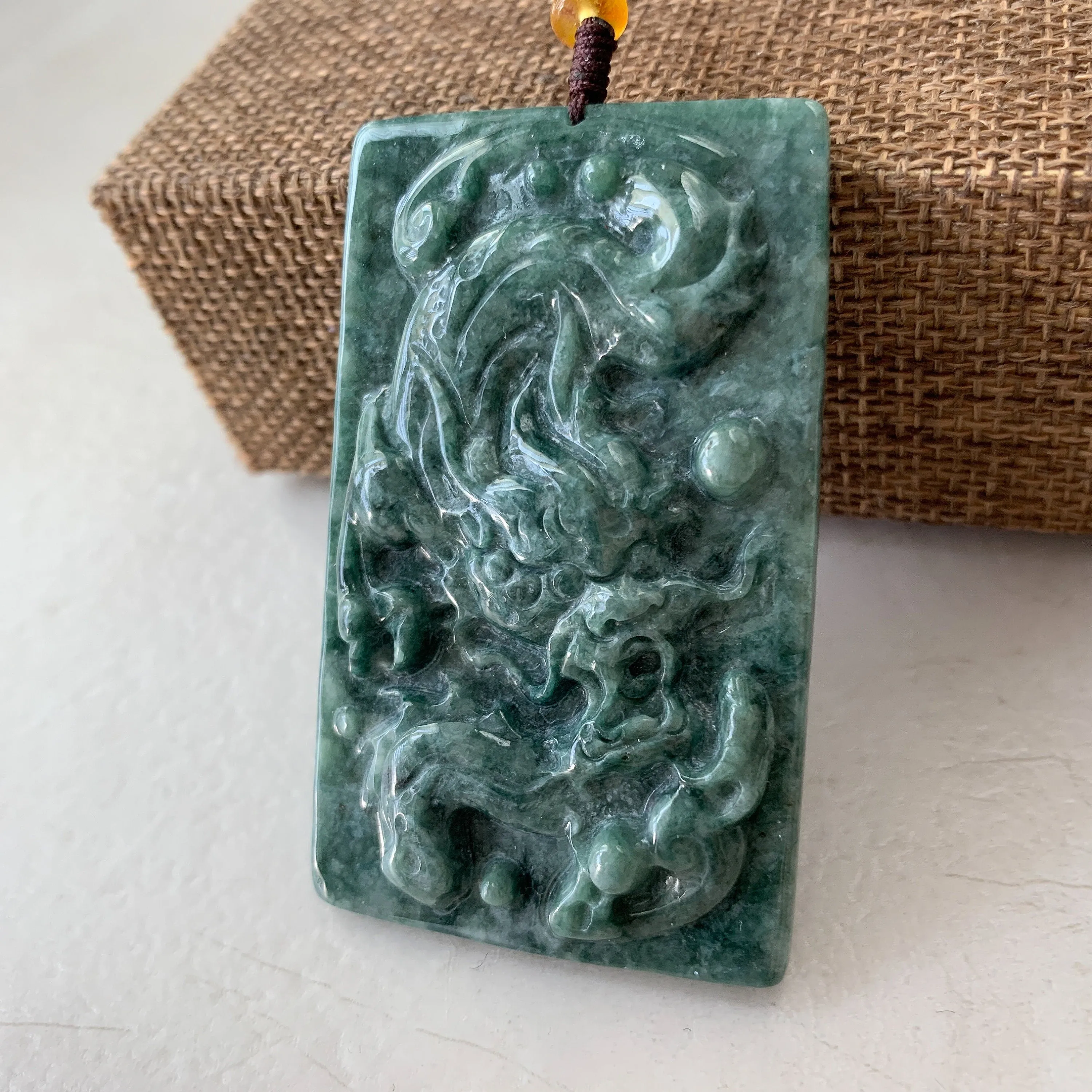 Jadeite Jade Dragon Chinese Zodiac Hand Carved Pendant Necklace, YJ-0321-0352327