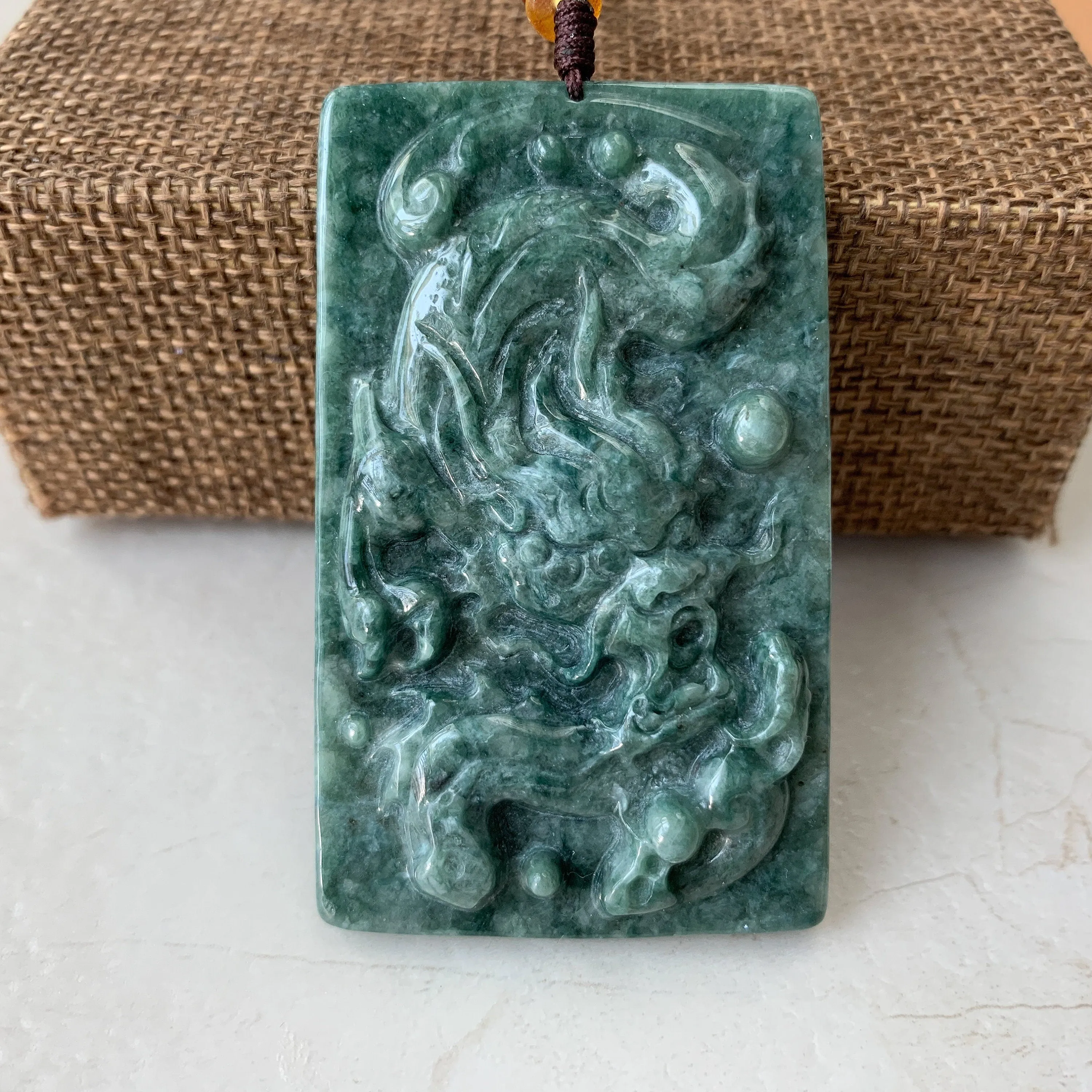 Jadeite Jade Dragon Chinese Zodiac Hand Carved Pendant Necklace, YJ-0321-0352327