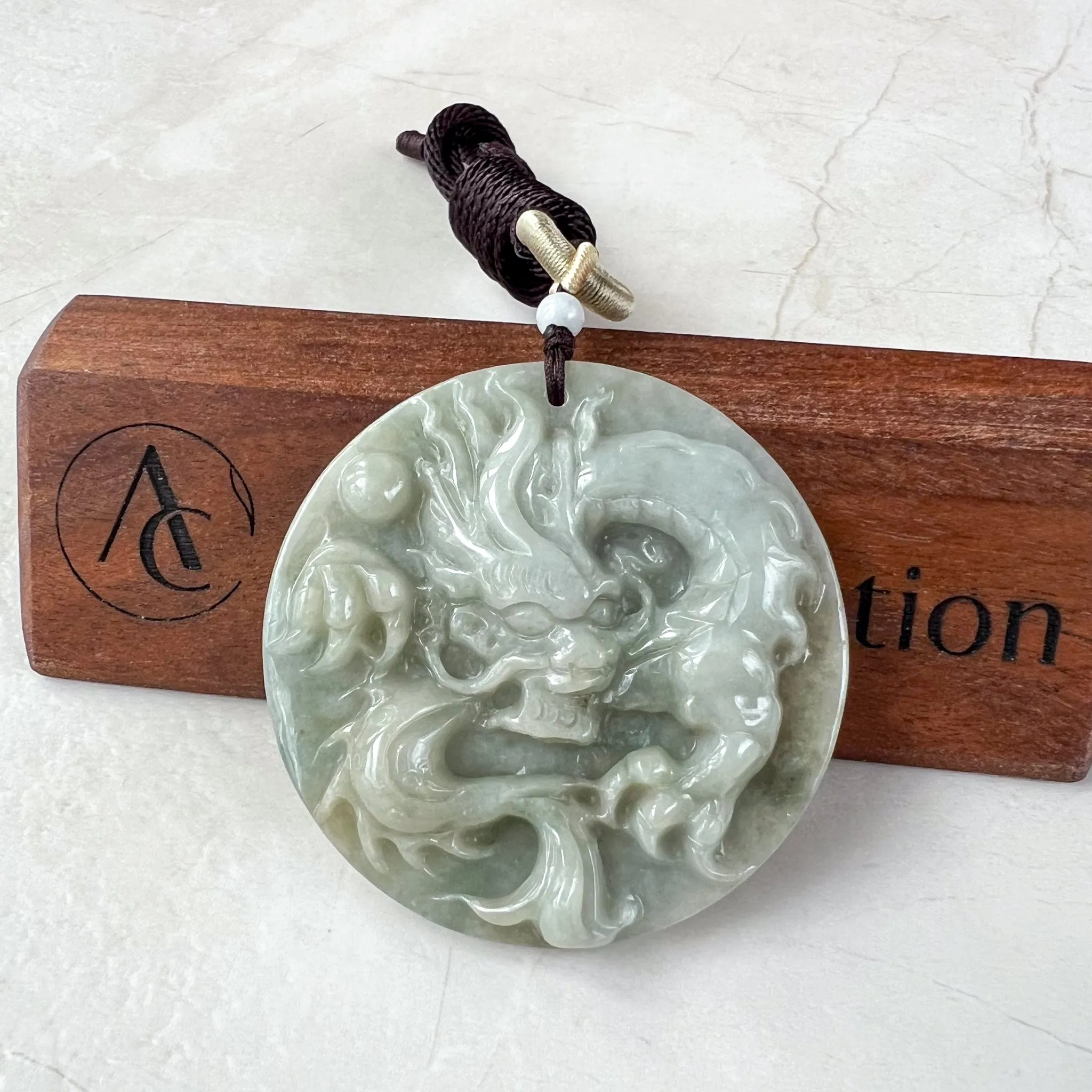 Jadeite Jade Dragon Chinese Zodiac Hand Carved Pendant Necklace, YJ-0321-0442954