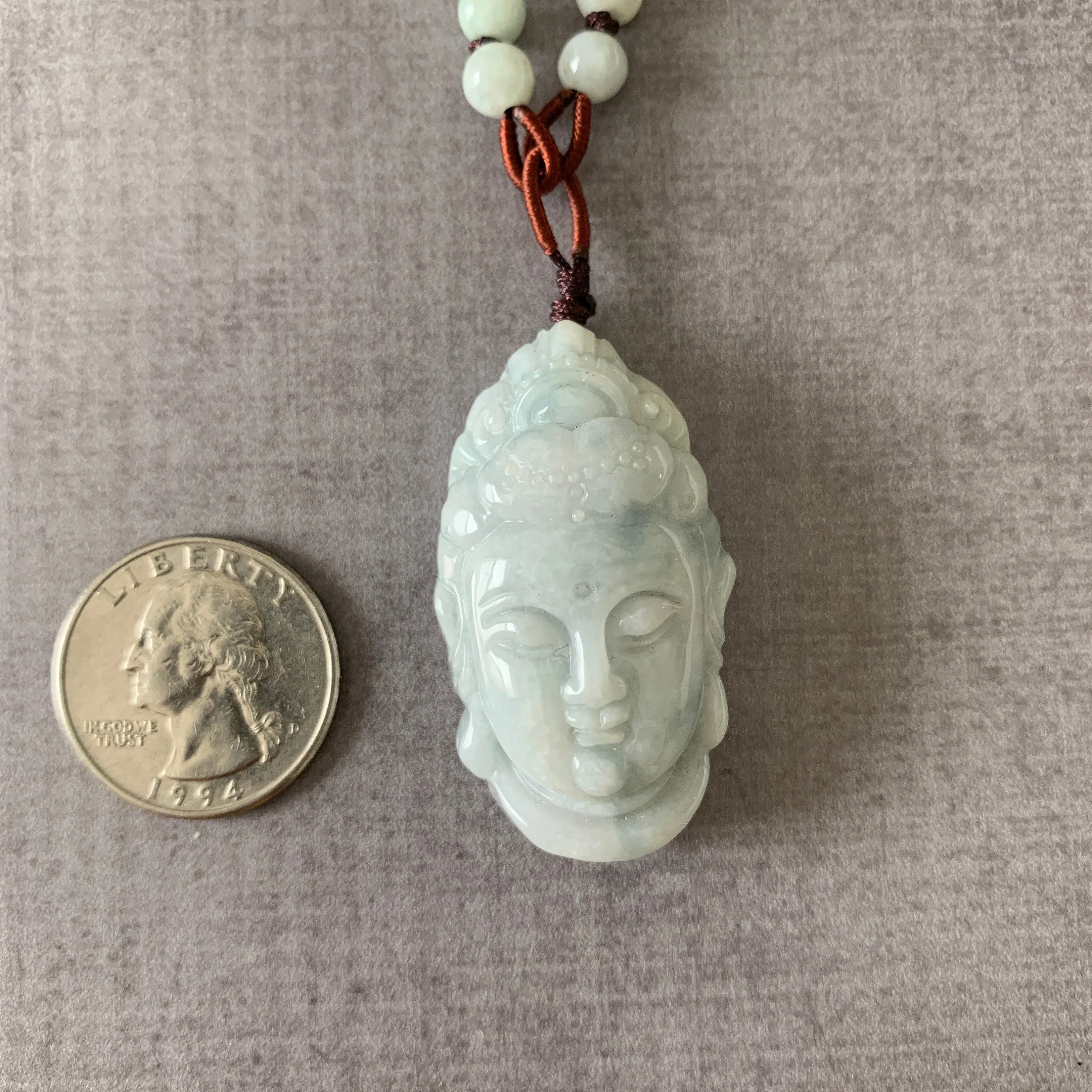 Jadeite Jade Guan Yin Head Carved Pendant Necklace, Jade Quan Am, Jade Kuan Yin, YW-0110-1646848256