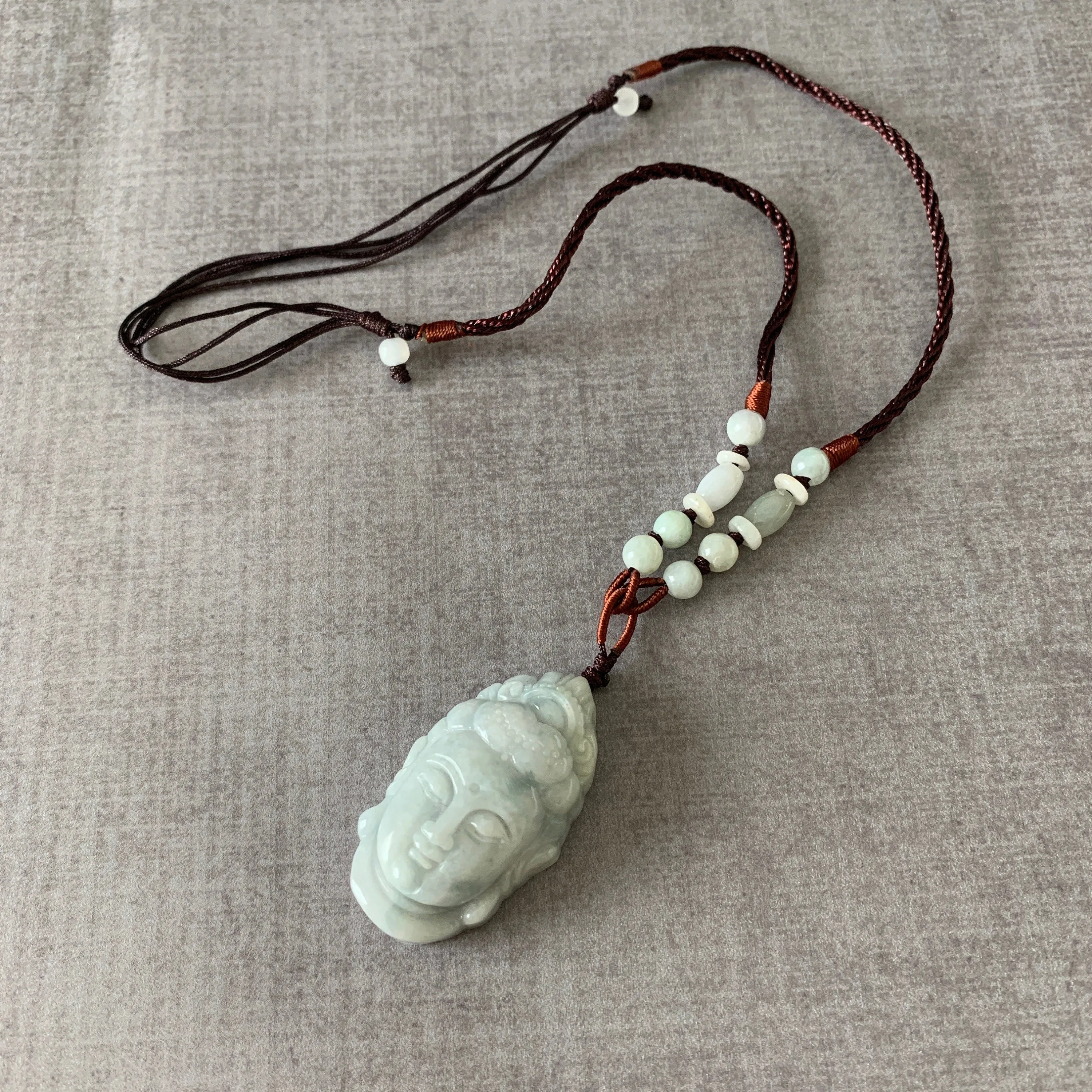 Jadeite Jade Guan Yin Head Carved Pendant Necklace, Jade Quan Am, Jade Kuan Yin, YW-0110-1646848256