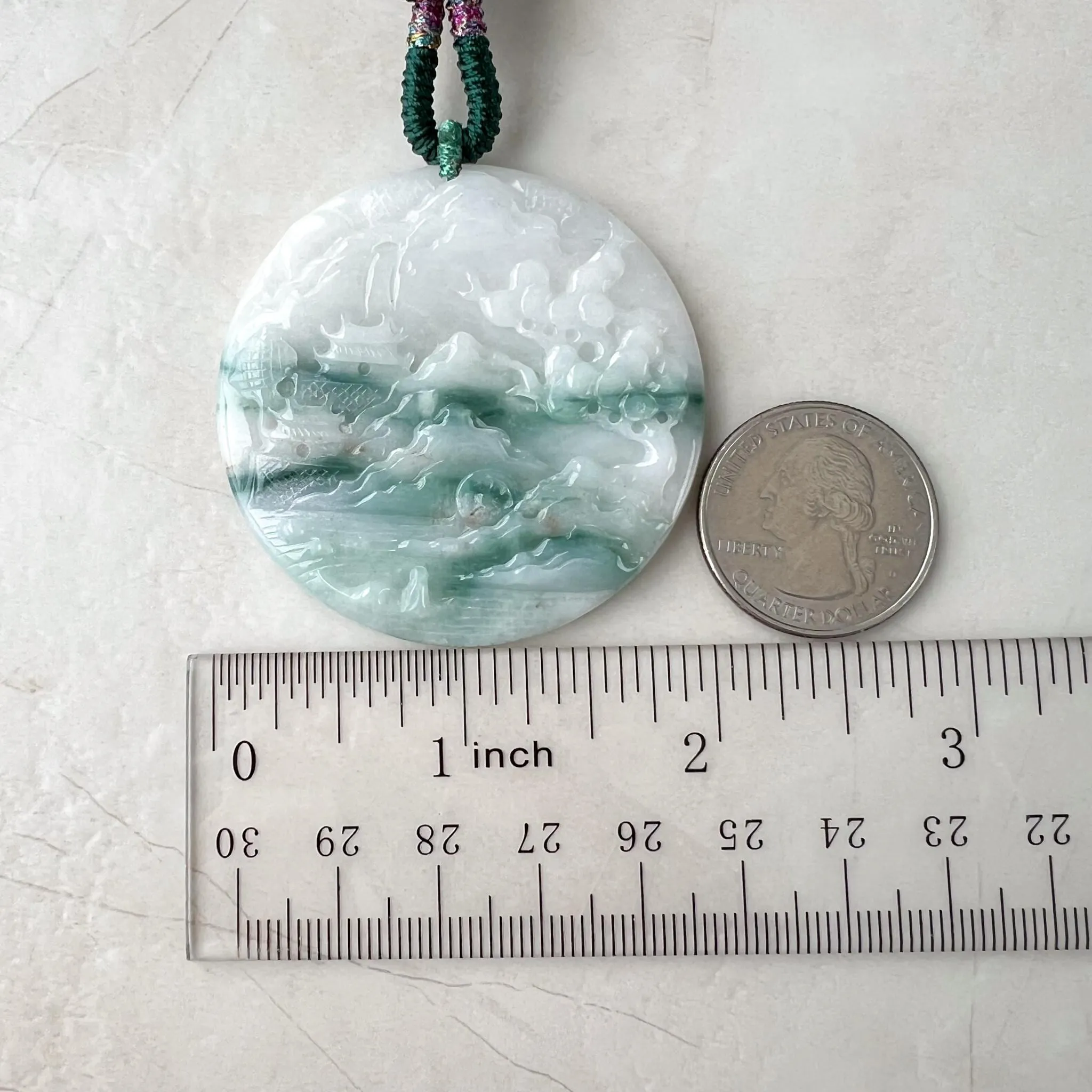 Jadeite Jade Landscape Mountain Forest River Scenery Hand Carved Pendant Necklace, YJ-0622-0395650