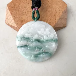 Jadeite Jade Landscape Mountain Forest River Scenery Hand Carved Pendant Necklace, YJ-0622-0395650