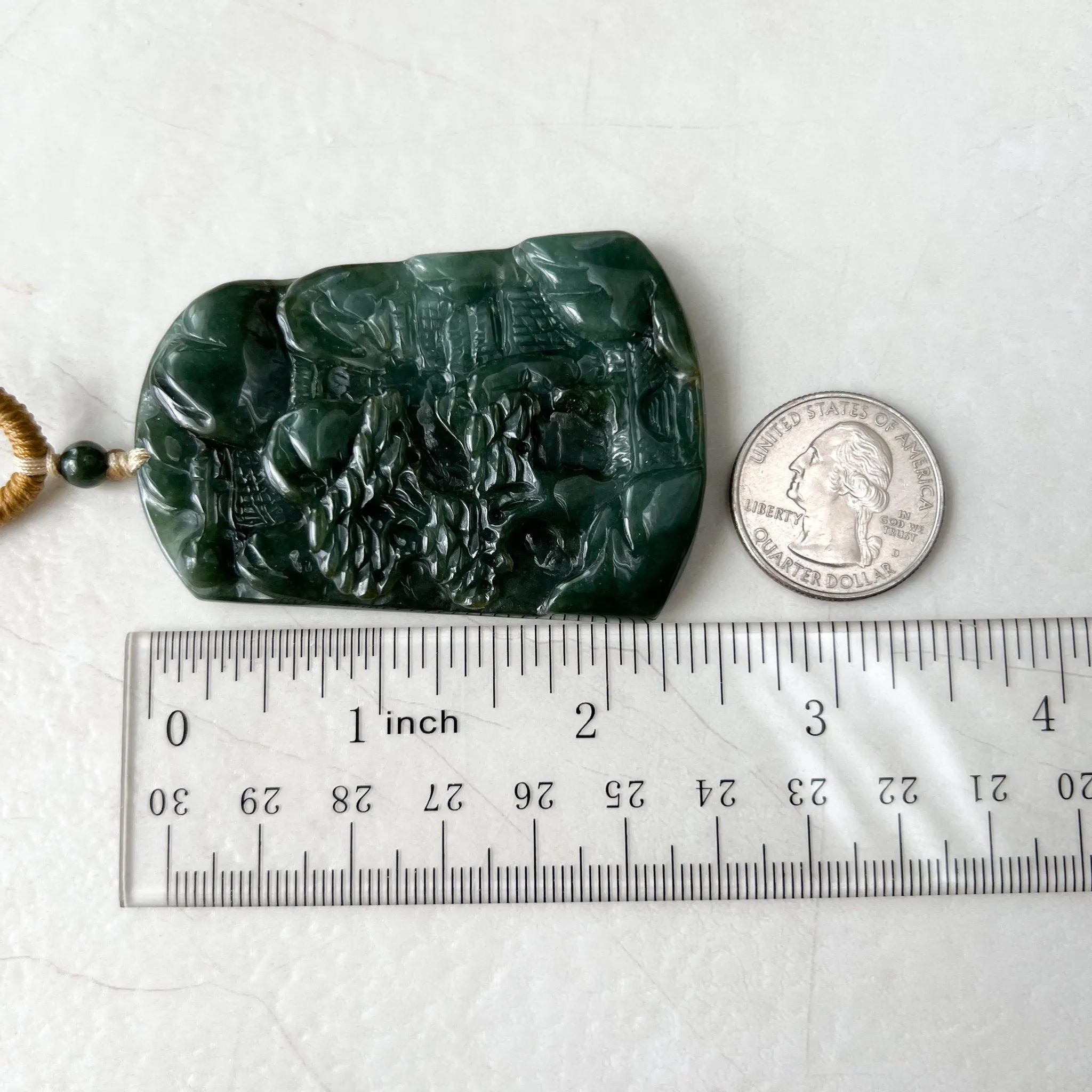 Jadeite Jade Landscape Mountain Forest River Scenery Hand Carved Pendant Necklace, YJ-1221-0170328