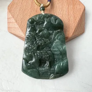 Jadeite Jade Landscape Mountain Forest River Scenery Hand Carved Pendant Necklace, YJ-1221-0170328