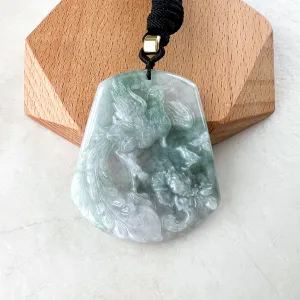 Jadeite Jade Phoenix Bird Feng Shui Longevity Necklace, Green Jadeite Jade, YJ-0422-0379079