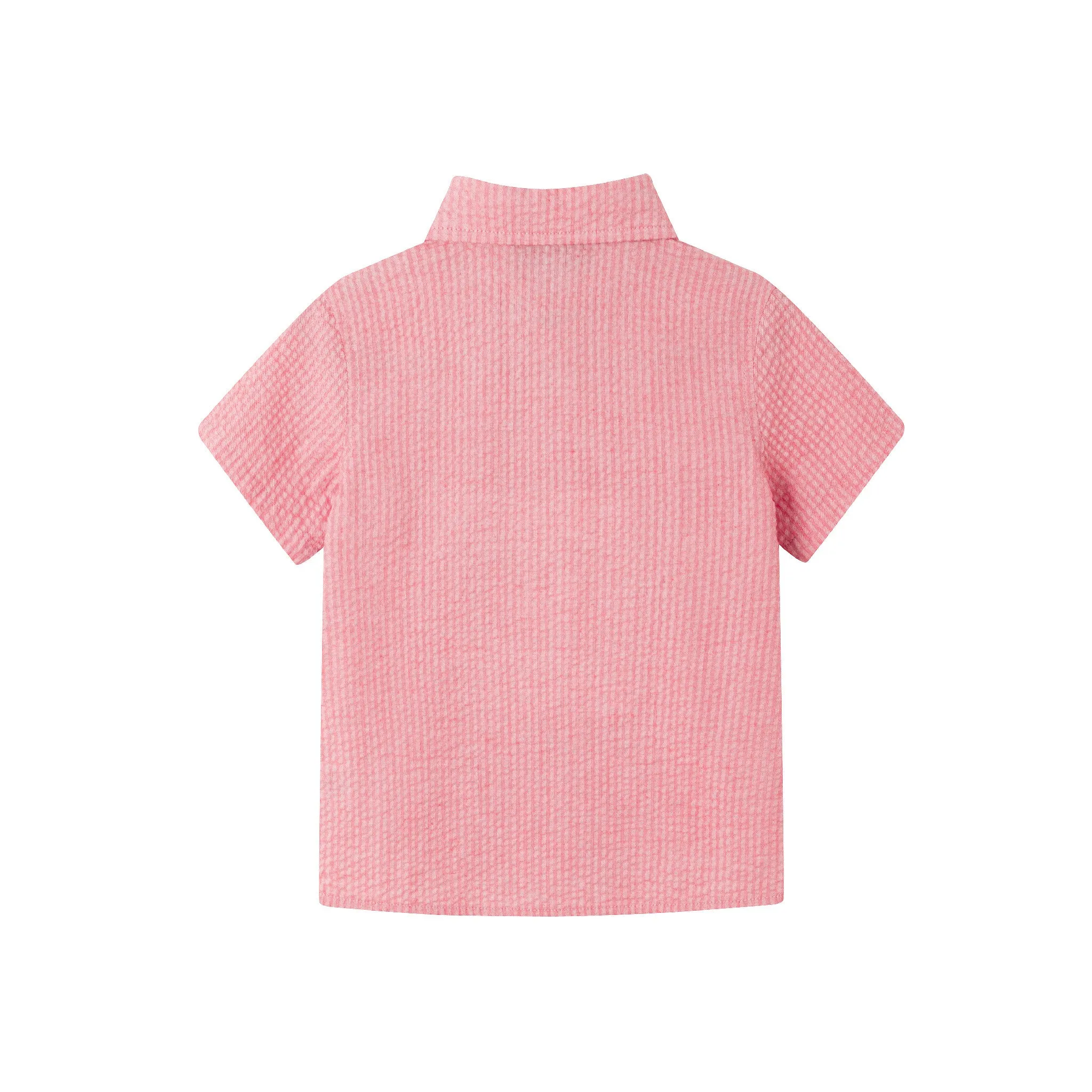 Kids (2-8) Short Sleeve Buttondown & Short Set | Coral Seersucker