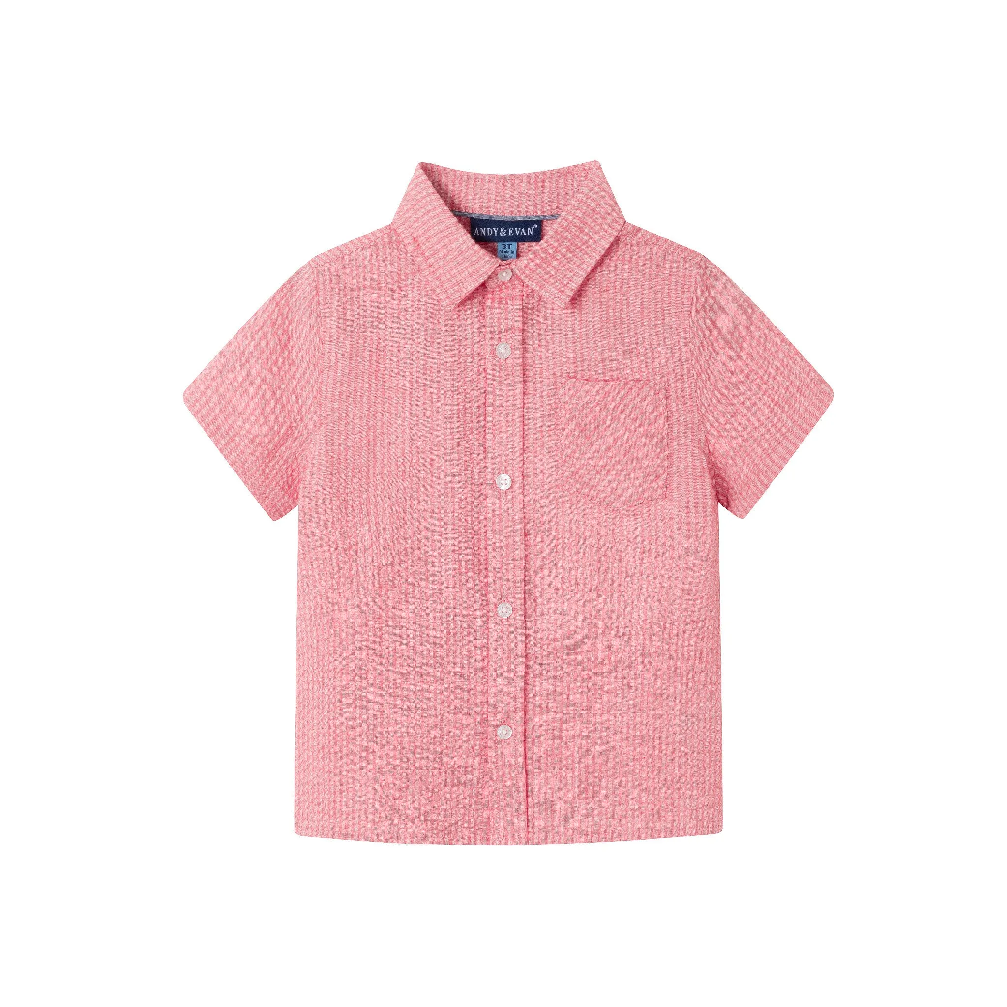 Kids (2-8) Short Sleeve Buttondown & Short Set | Coral Seersucker