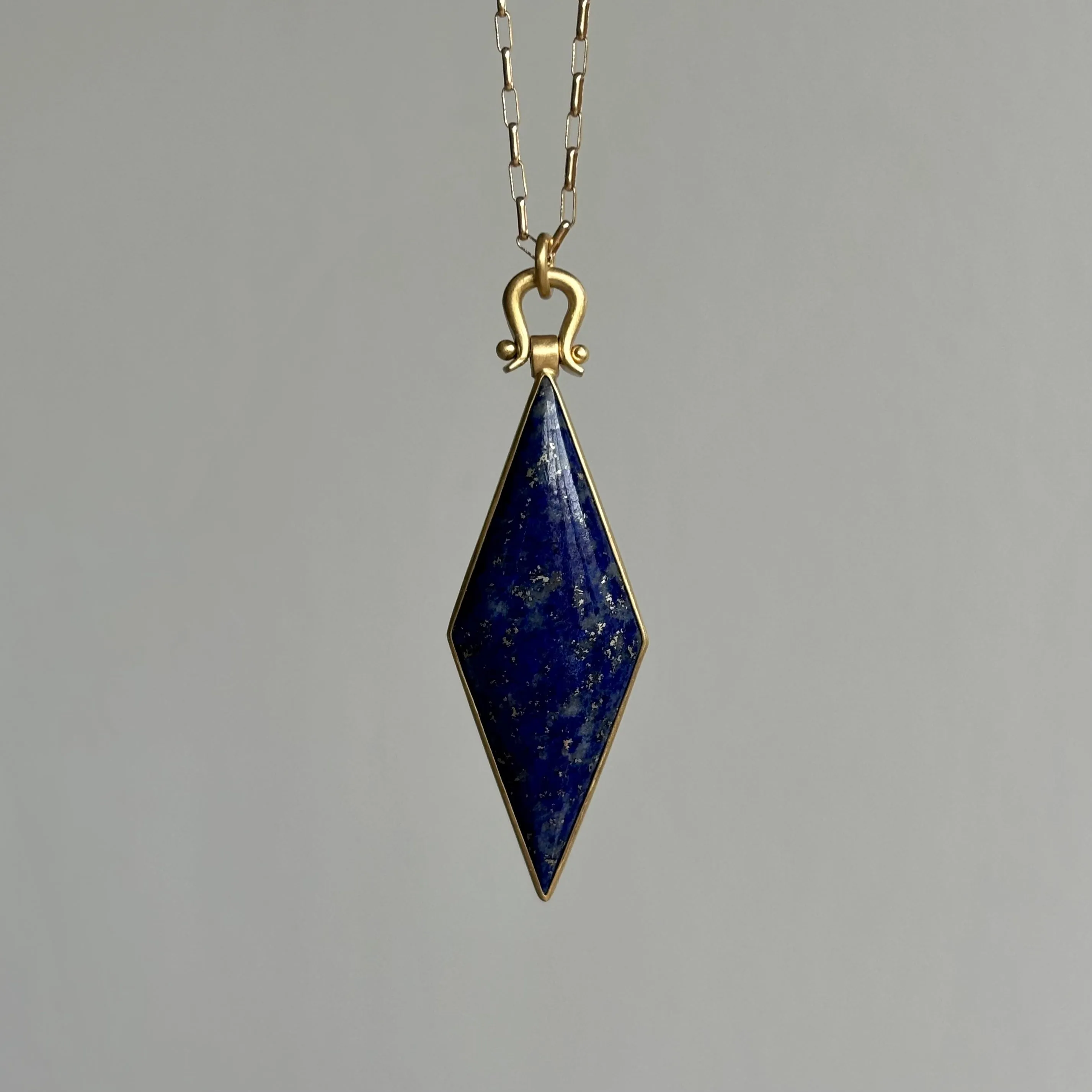 Lapis Rhombus Pendant with Lyre Bail