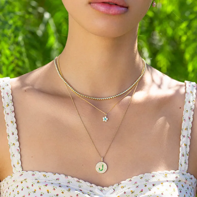Large Diamond Flower Necklace with Turquoise Center