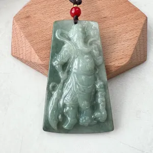 Large Green Jadeite Jade Guan Yu Guan Gong, 关羽, 关公, Carved Pendant Necklace, YJ-1221-0279103