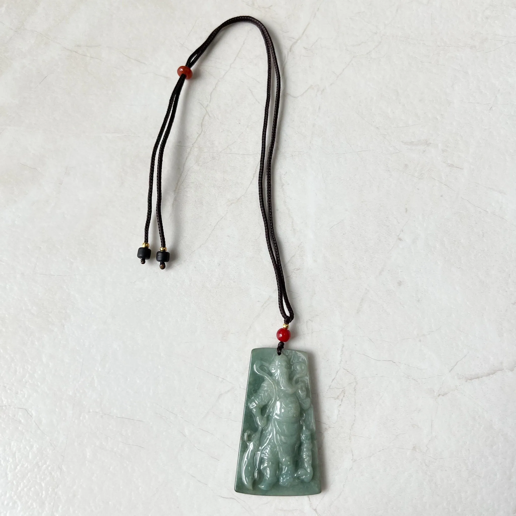 Large Green Jadeite Jade Guan Yu Guan Gong, 关羽, 关公, Carved Pendant Necklace, YJ-1221-0279103