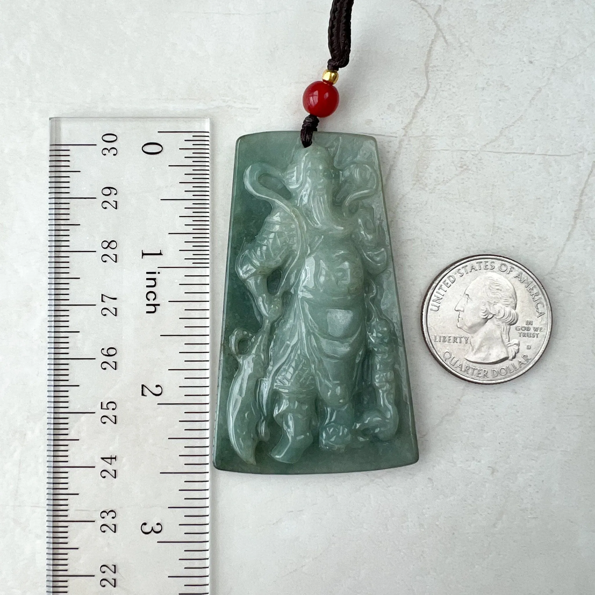 Large Green Jadeite Jade Guan Yu Guan Gong, 关羽, 关公, Carved Pendant Necklace, YJ-1221-0279103